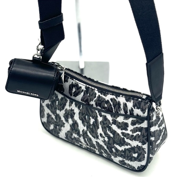 Michael Kors Jet Set Medium Leopard Logo Crossbody Bag W Case for Apple AirPods - Picture 6 of 11